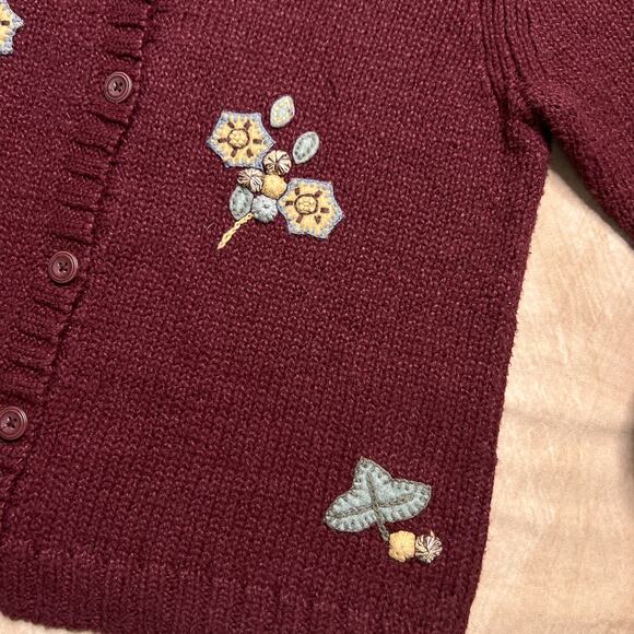 Vintage 90s Floral Embroidered Sweater Cardigan Knit Cabincore Earthy Autumn - Picture 5 of 8